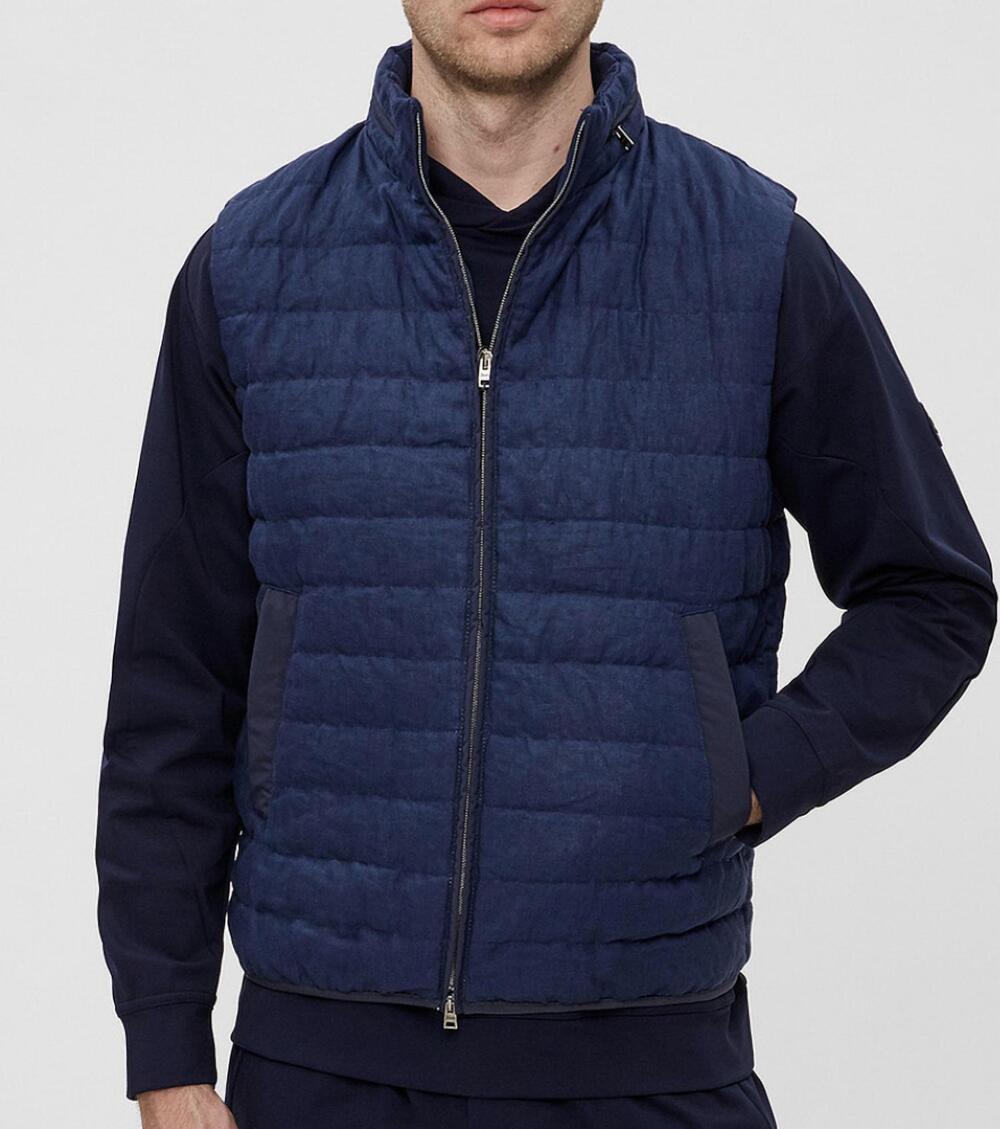 NEW HERNO men's lino and plaster woven vest in blue